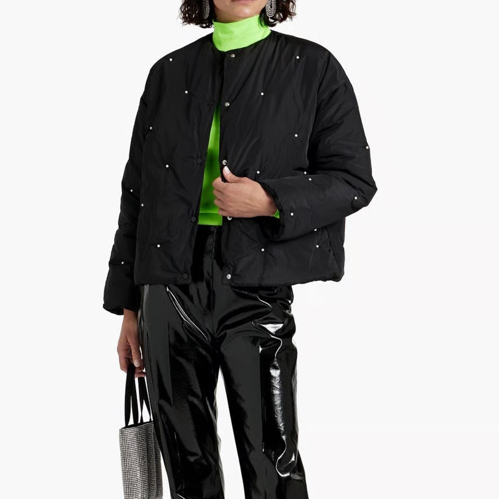 SLEEPER Pearl-Embellished Padded Jacket Black Jacket S/M.